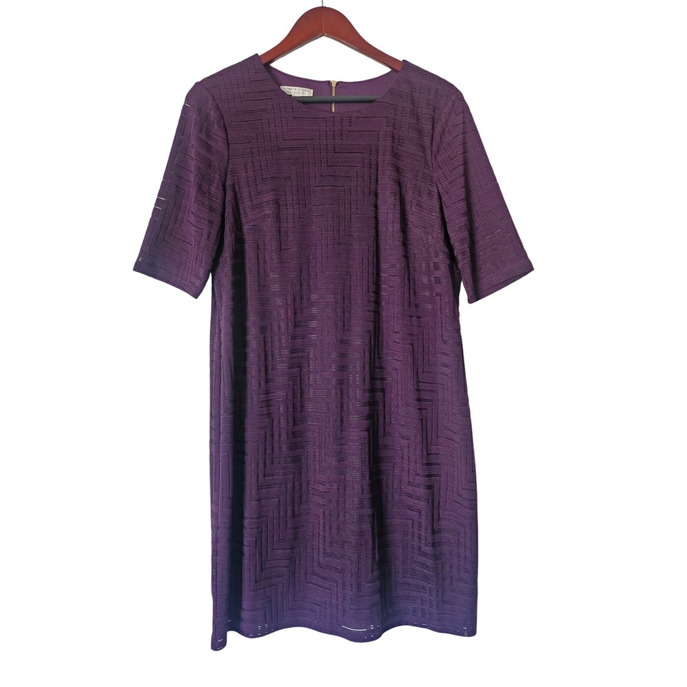 London Style Collection Plum Purple Geometric Textured Shift Dress Size 14 NWT